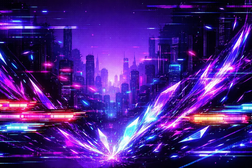 Neon Glitch City card skin artwork