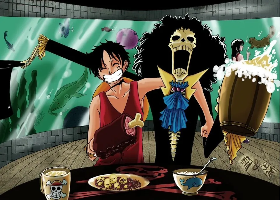 Luffy & Brook Feast card skin artwork