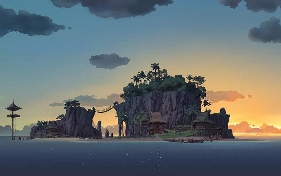 Island Sunset Village card skin artwork