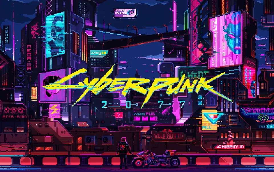 Pixel Cyberpunk City card skin artwork