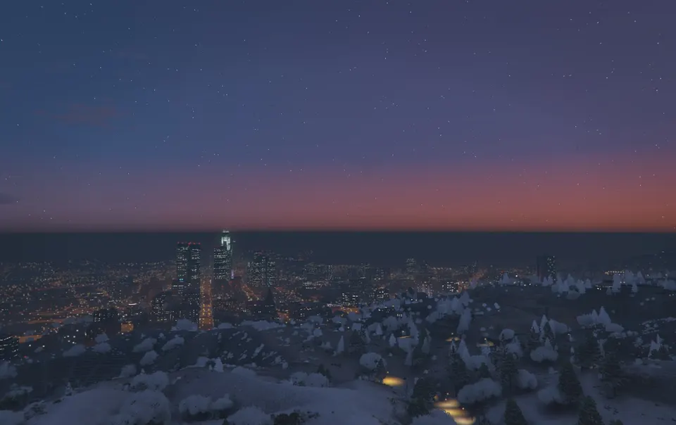 Snowy City Night card skin artwork