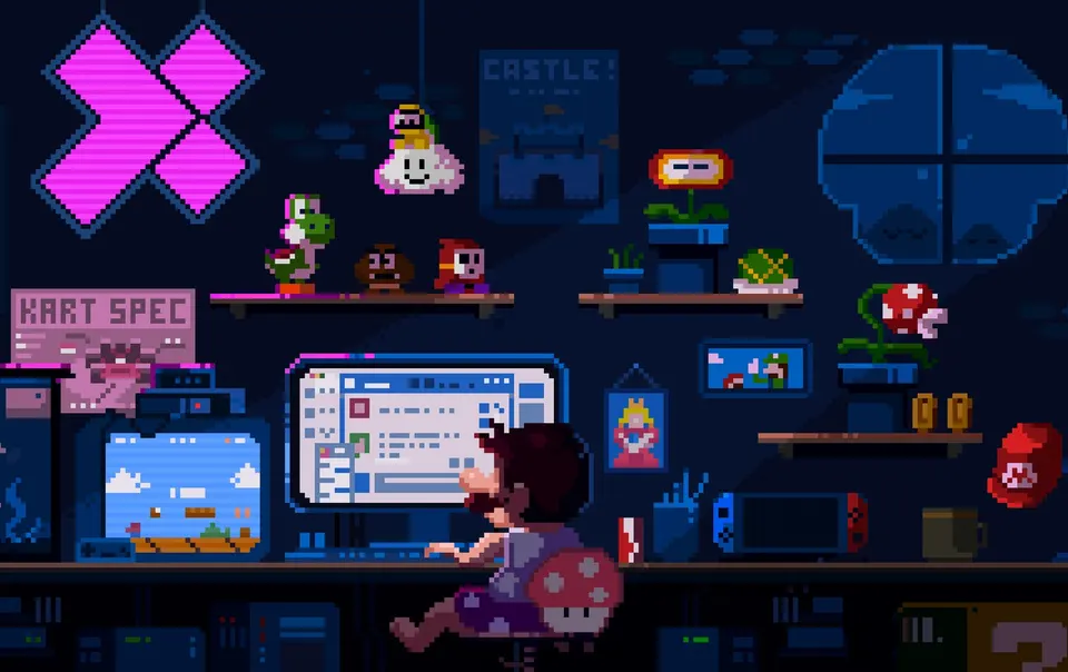 Mario Pixel Desk card skin artwork