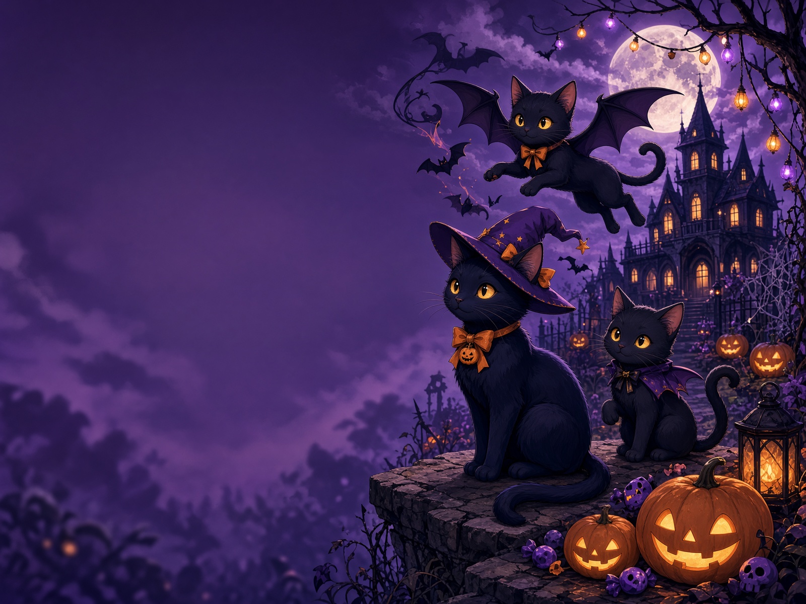 Batwing cat trio Halloween skin — halloween card skins 2026 card skin example