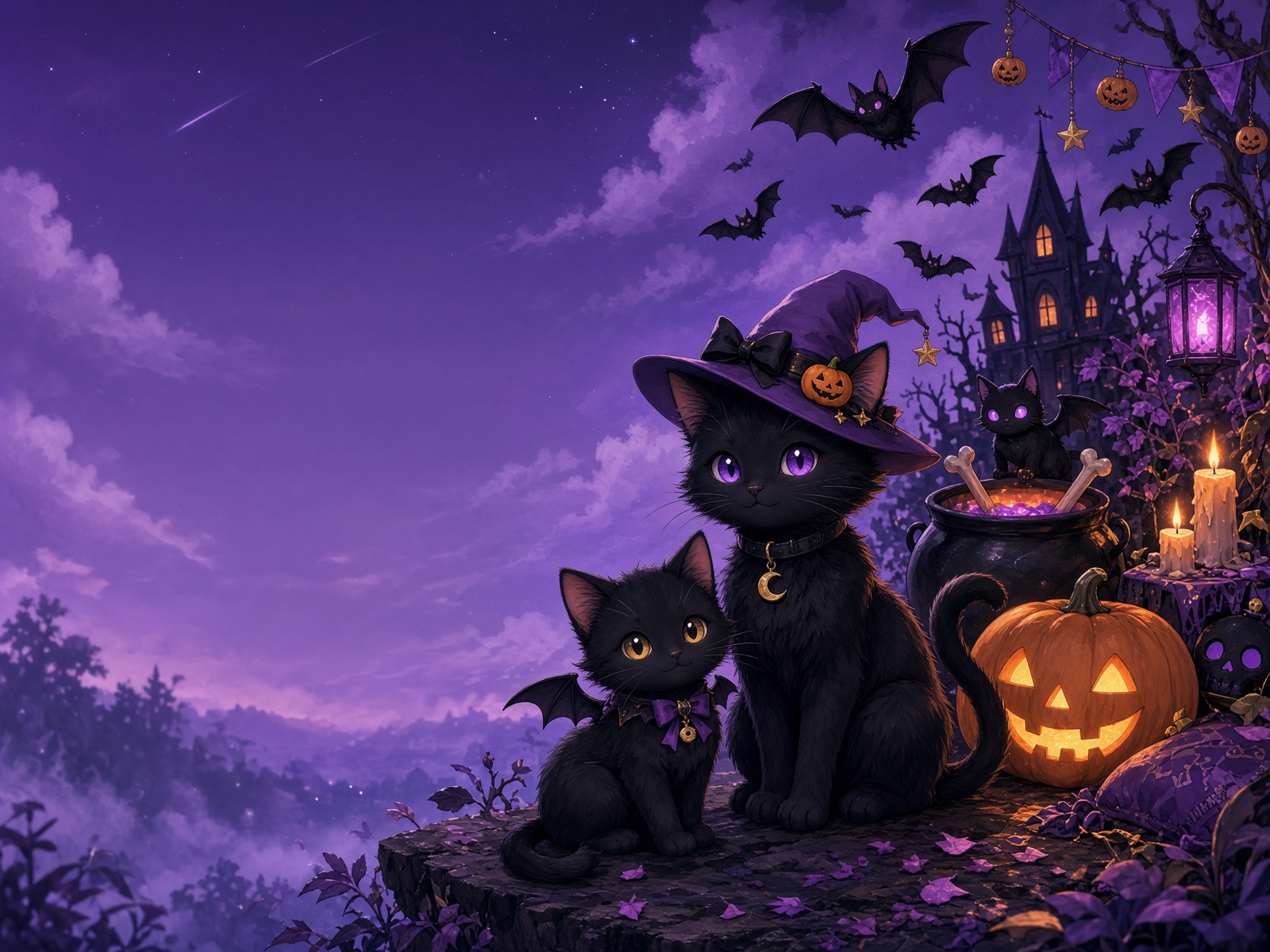 Cauldron cat pair Halloween skin — halloween card skins 2026 card skin example